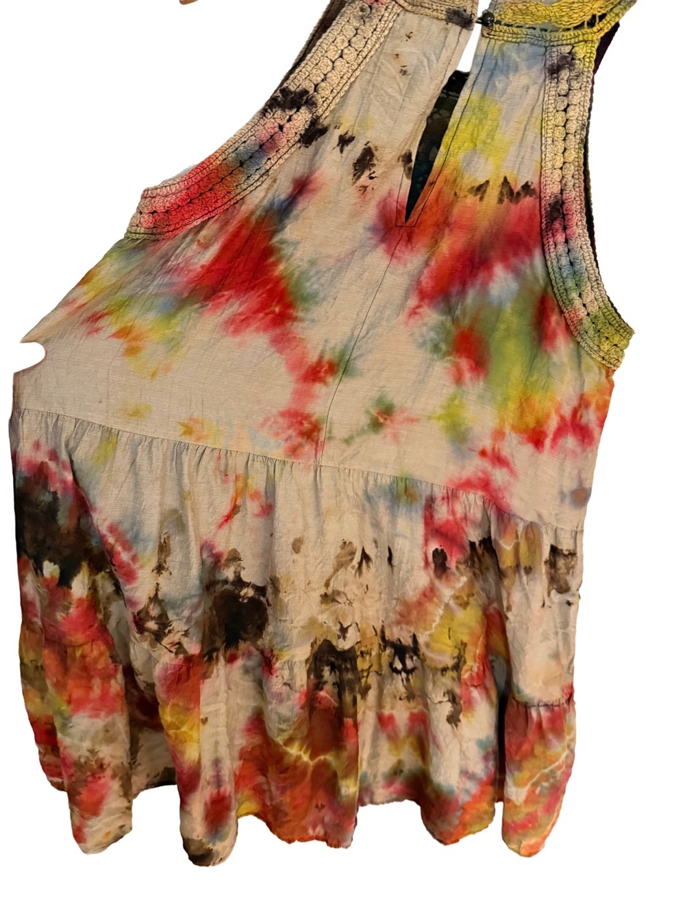 Custom Hand Tie Dyed Boho Crochet Halter Mini Dress L - Picture 7 of 11